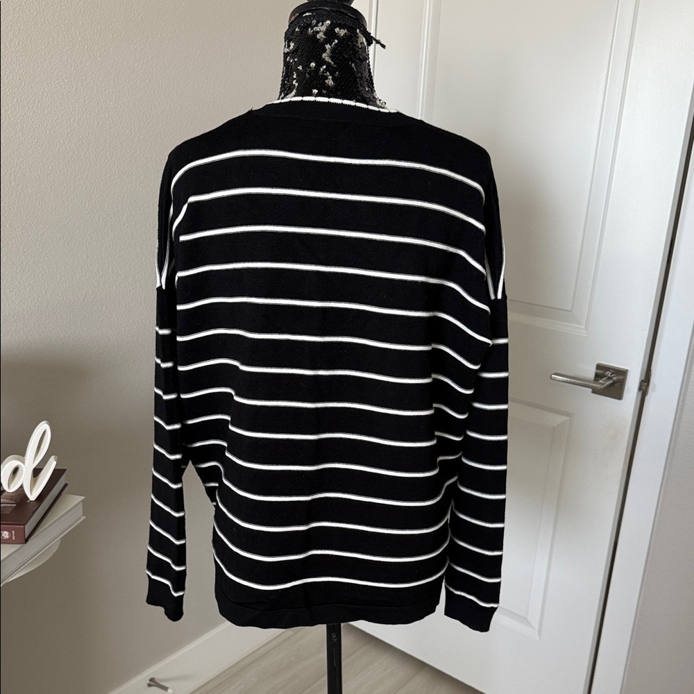 Adrianna Papell Black and White Striped Sweater - Picture 5 of 7